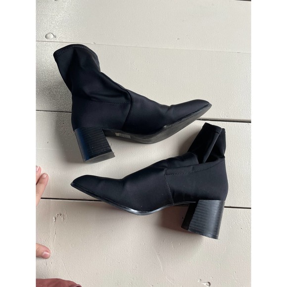 ASOS Boots Womens 7 Black Slip On Block Heel Sock Ankle Bootie Shoes - Picture 10 of 12